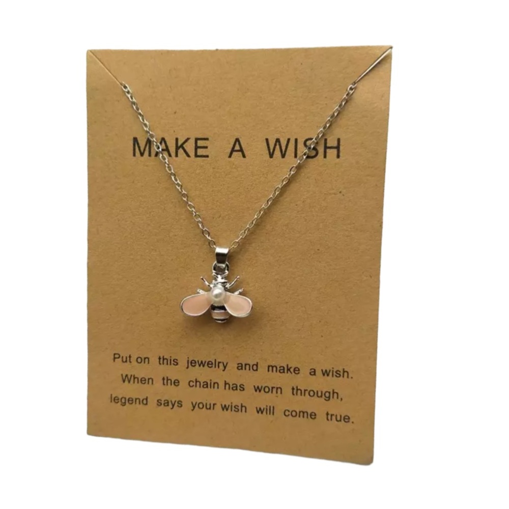 Make a Wish Pink Bee Pearl necklace & card | queen bee bumblebee 🐝 keeper silver